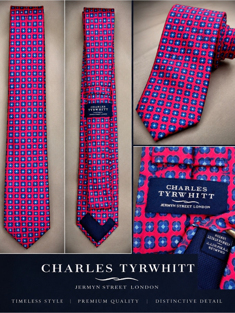 Charles Tyrwhitt London Silk Tie | Pink & Blue Geometric Pattern